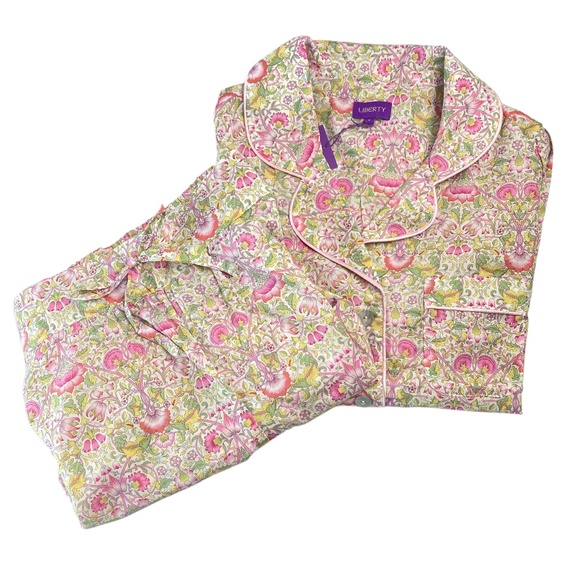 LIBERTY OF LONDON 100% Cotton Long Pajama Set Lodden in Pink Size S NWT